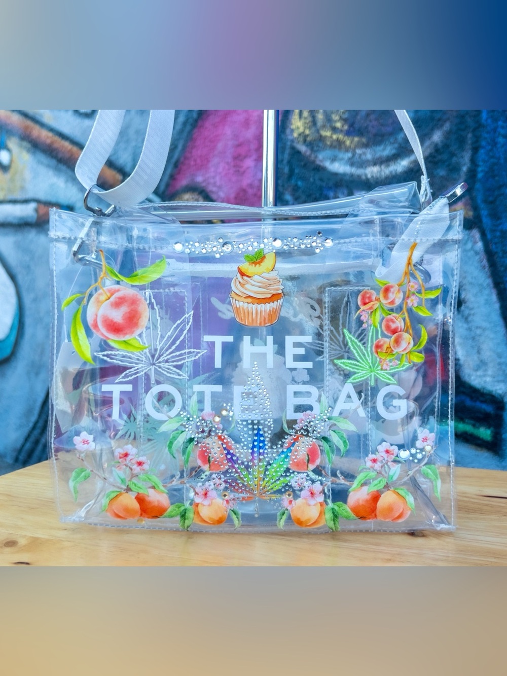 ‘PEACHES AND INDICA’ Clear Medium Tote Bag 10”